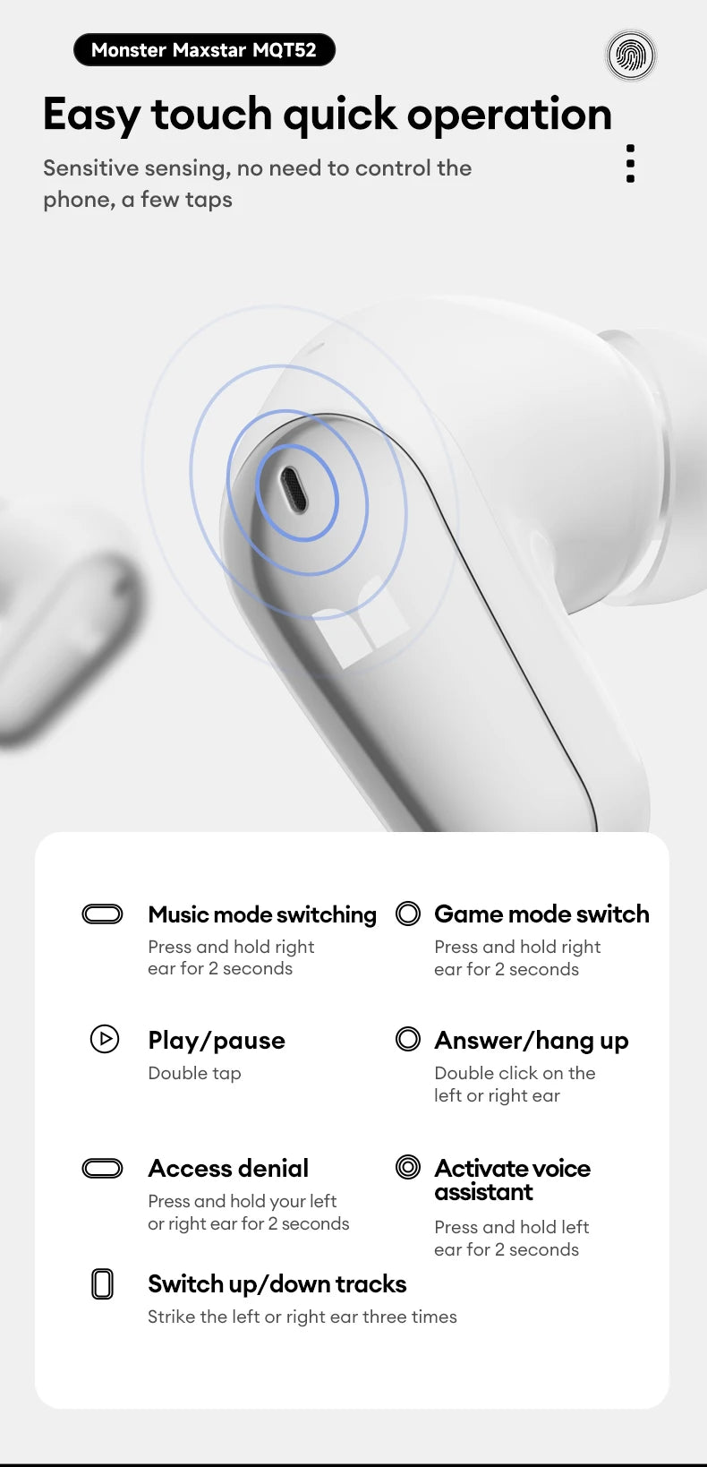 Audífonos Bluetooth 5.4 Monster MQT52 – Modo Gamer, Micrófono Integrado y Batería de Larga Duración