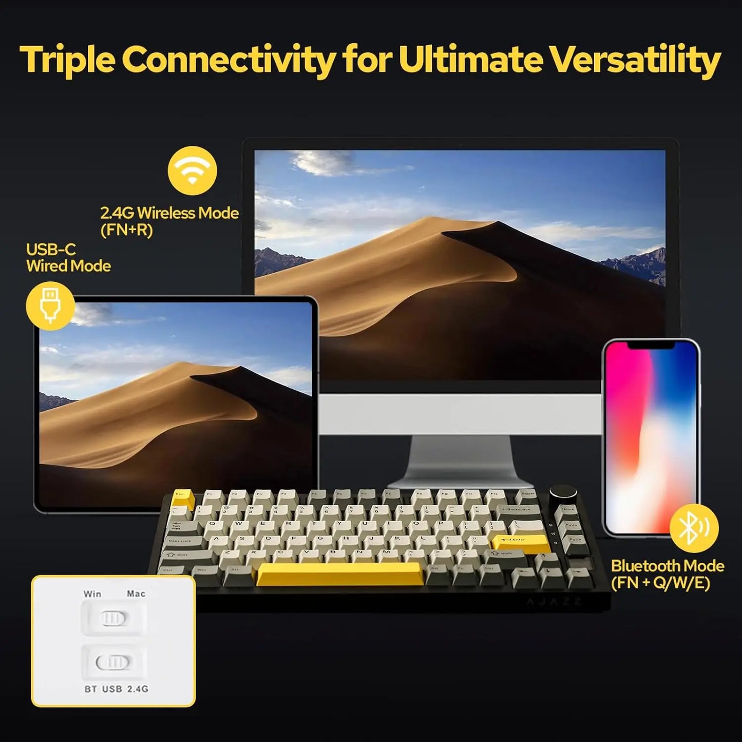 Ajazz AK820 Pro Teclado Mecánico – Bluetooth 5.1, USB-C, RGB, Montura Gasket y Teclas Intercambiables