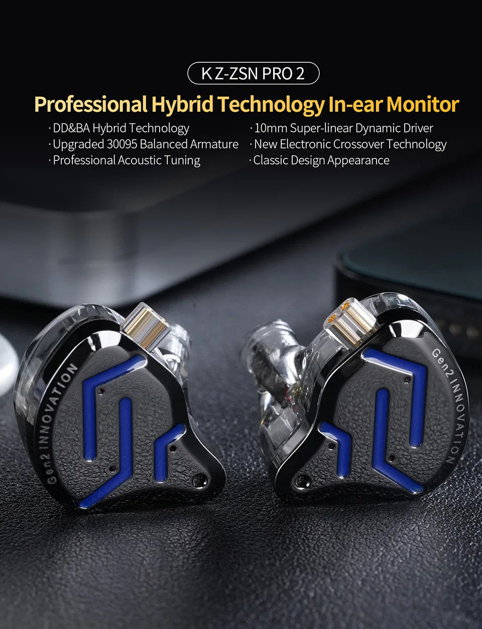 KZ ZSN Pro 2 Auriculares In-Ear Híbridos 1BA+1DD | Monitores Hi-Fi para Bajos Potentes y Audio Deportes | Cableado con Cancelación de Ruido