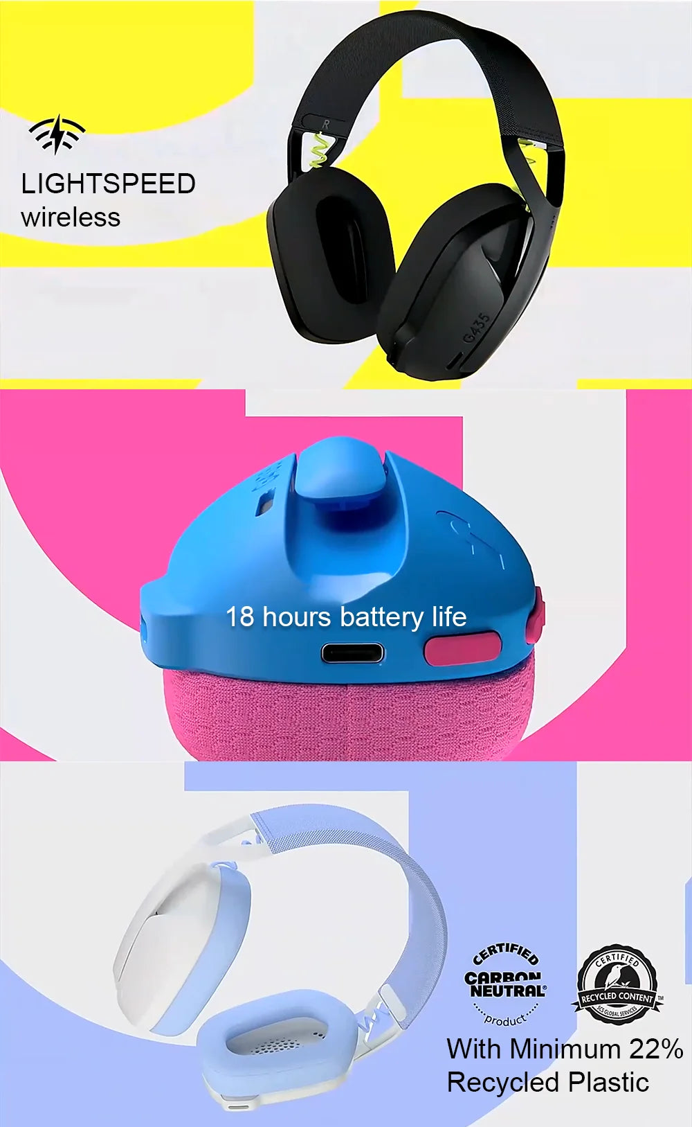 Audífonos Gamer Inalámbricos Logitech G435 LIGHTSPEED