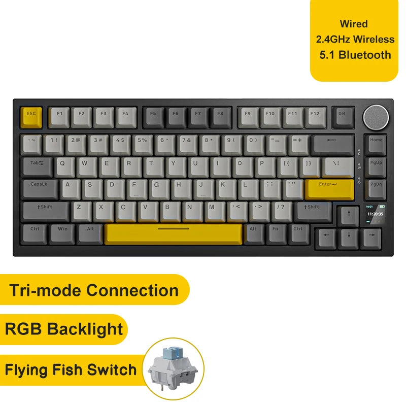 Ajazz AK820 Pro Teclado Mecánico – Bluetooth 5.1, USB-C, RGB, Montura Gasket y Teclas Intercambiables
