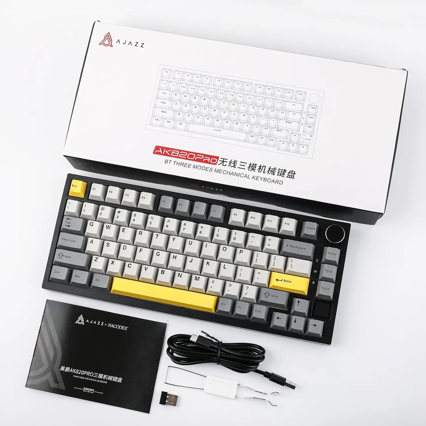 Ajazz AK820 Pro Teclado Mecánico – Bluetooth 5.1, USB-C, RGB, Montura Gasket y Teclas Intercambiables