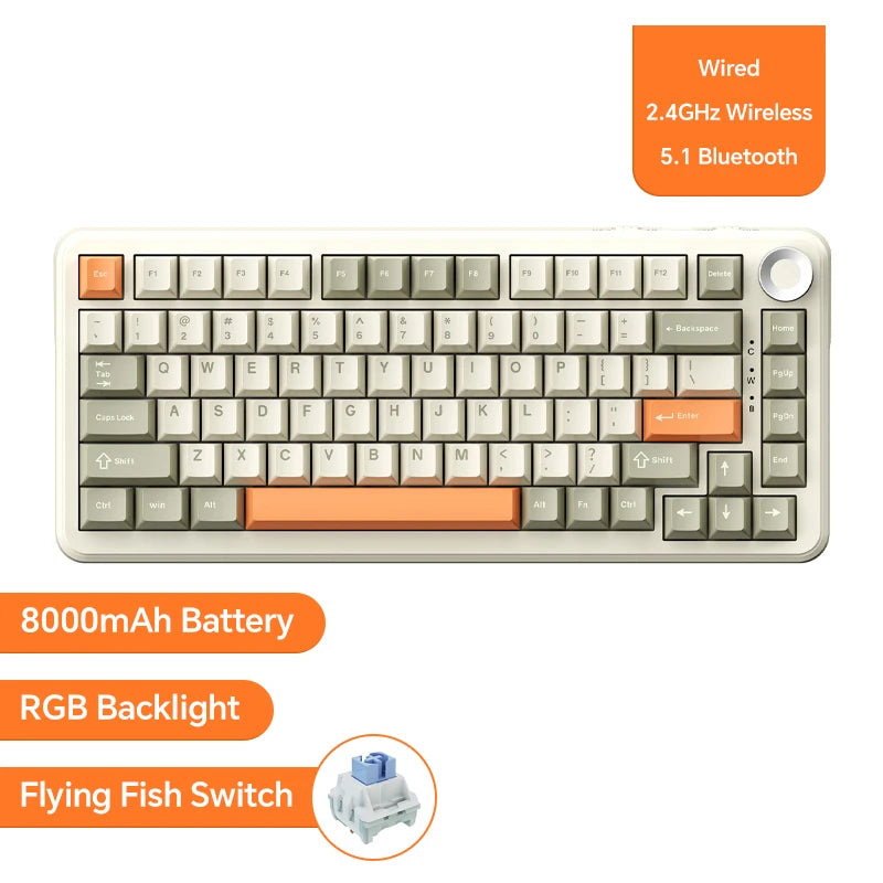 Ajazz AK820 Pro Teclado Mecánico – Bluetooth 5.1, USB-C, RGB, Montura Gasket y Teclas Intercambiables