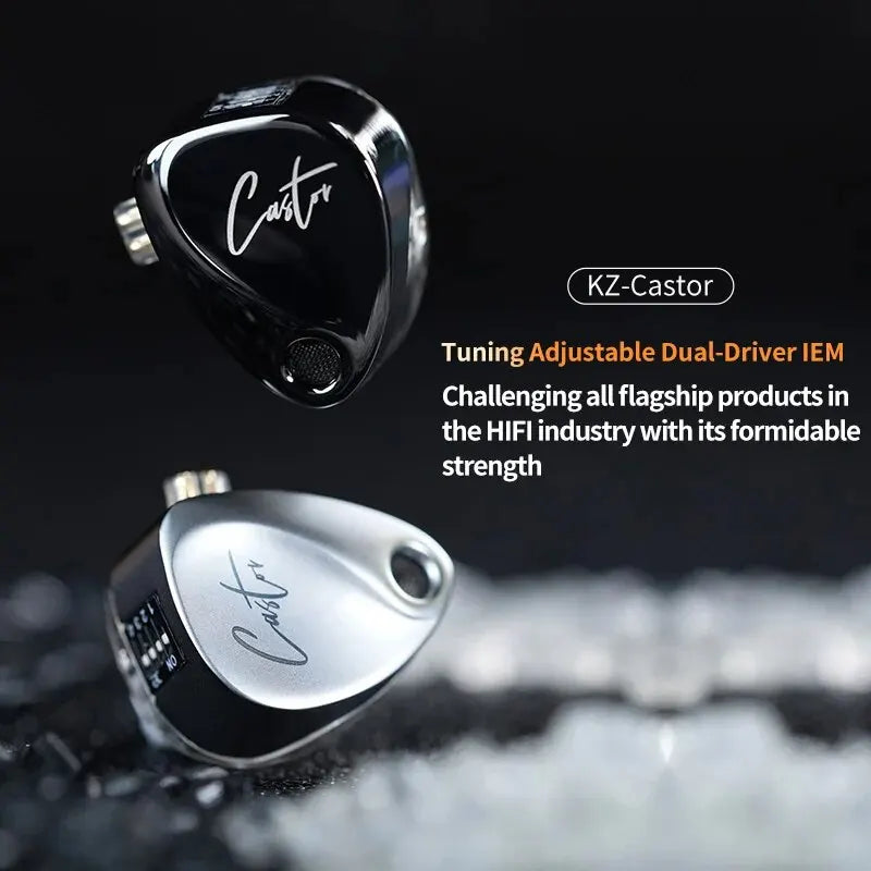 KZ Castor Auriculares Hi-Fi In-Ear 2DD Dinámicos | Monitores Tunable para Bajos Profundos y Sonido Personalizado | Auriculares de Alta Fidelidad