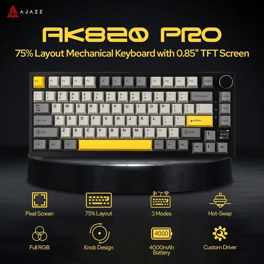 Ajazz AK820 Pro Teclado Mecánico – Bluetooth 5.1, USB-C, RGB, Montura Gasket y Teclas Intercambiables