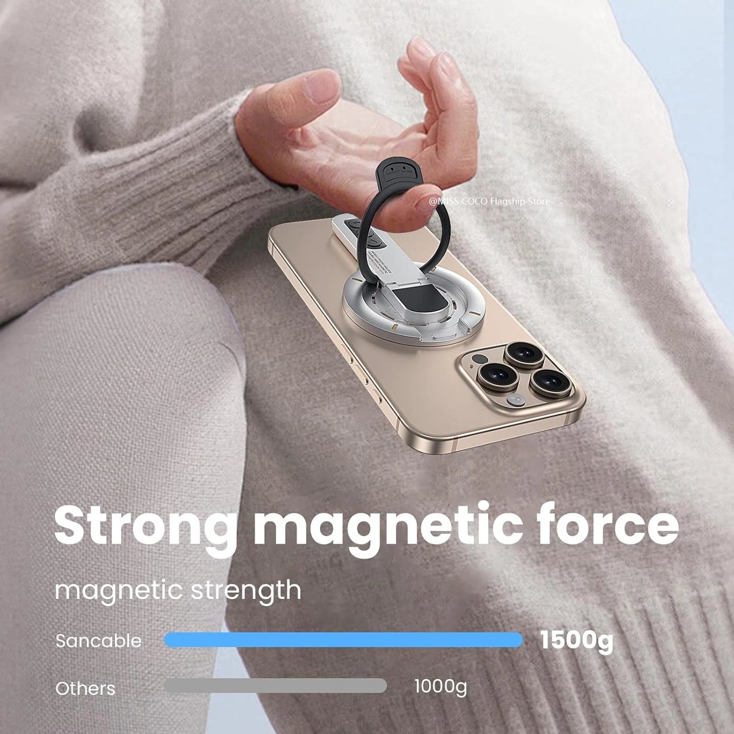 Soporte Magnético 3 en 1 MagSafe para Teléfono | Anillo Agarre Dedo y Base Doble Magnética para iPhone y Android