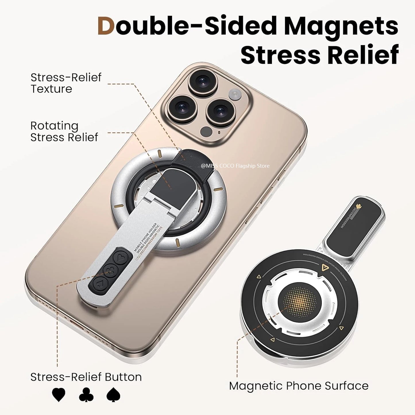 Soporte Magnético 3 en 1 MagSafe para Teléfono | Anillo Agarre Dedo y Base Doble Magnética para iPhone y Android