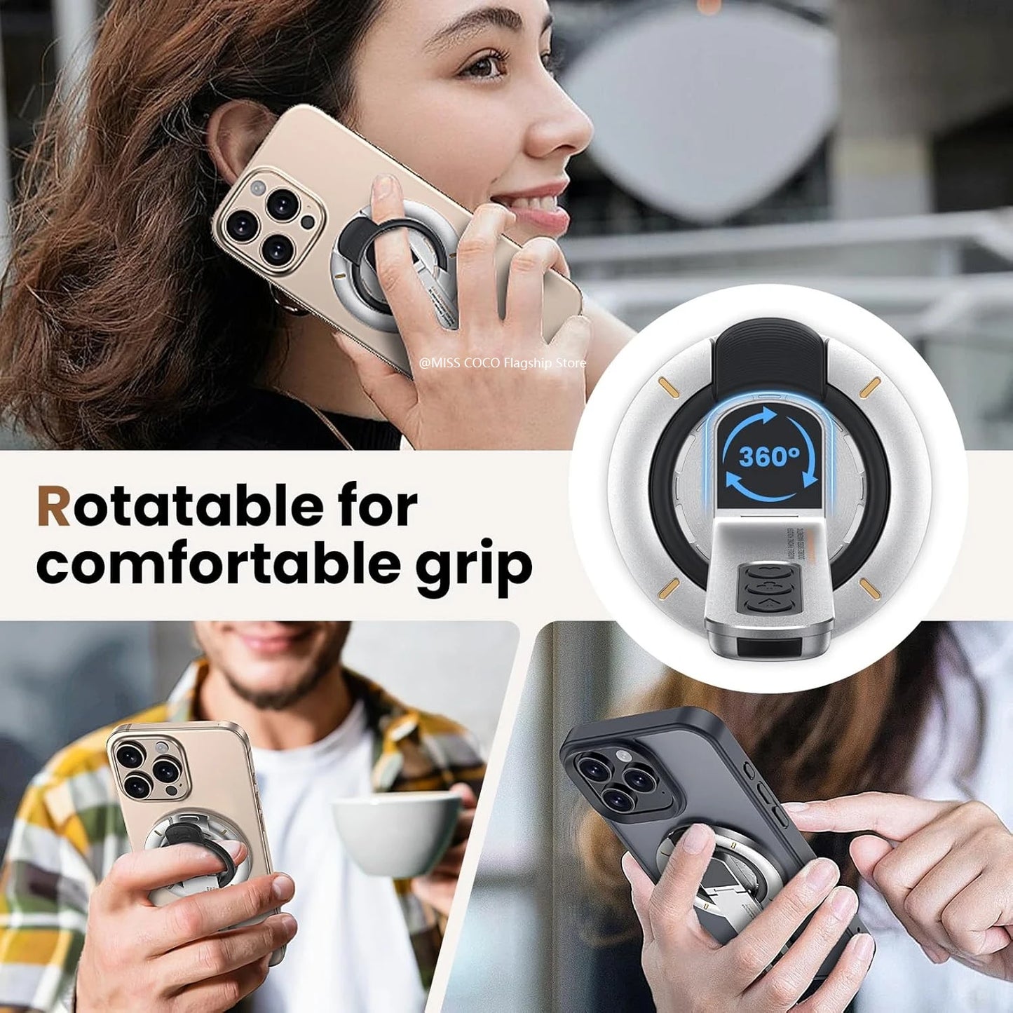 Soporte Magnético 3 en 1 MagSafe para Teléfono | Anillo Agarre Dedo y Base Doble Magnética para iPhone y Android