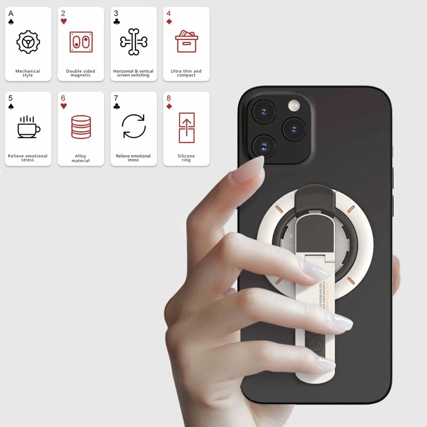 Soporte Magnético 3 en 1 MagSafe para Teléfono | Anillo Agarre Dedo y Base Doble Magnética para iPhone y Android